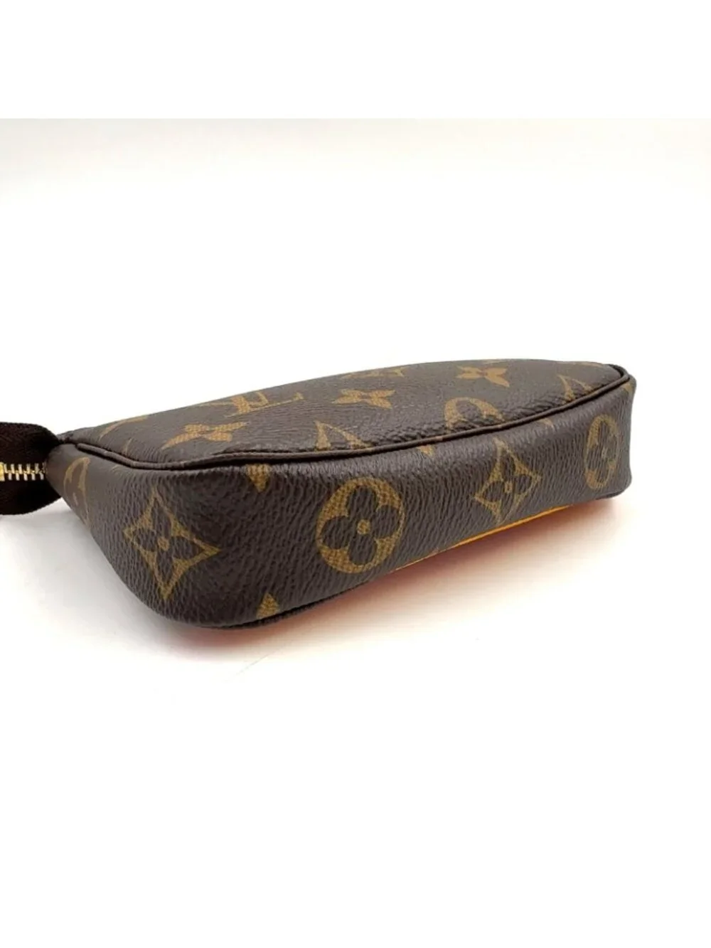 Louis Vuitton Mini Pochette Accessoires Illustre Monogram Brown Handbag Gold